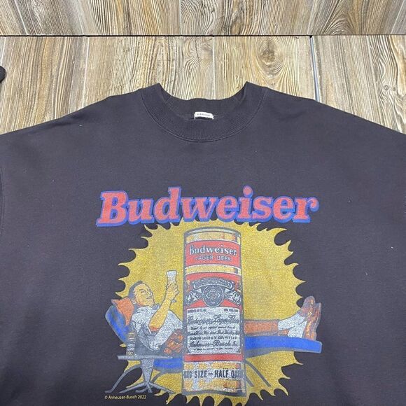 Abercrombie & Fitch Budweiser Online Exclusive Crewneck Sweatshirt Sz L Black - Picture 2 of 8